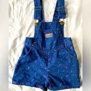 OshKosh Vintage Short Overalls Confetti Curls Pattern Girl’s Sz 6 Elastic Back
